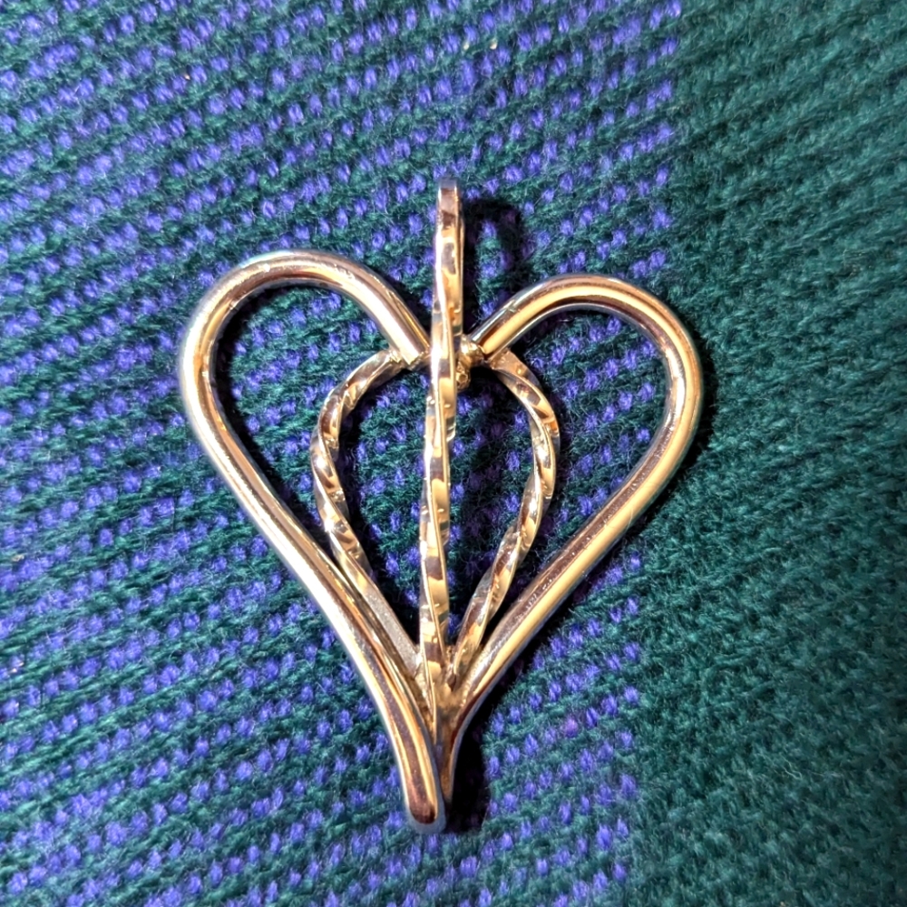 Large Sterling Silver Heart Twist Necklace Charm, 2"